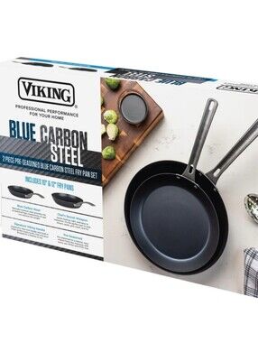 Viking Blue Carbon Steel 2-PC Pre-Seasoned Fry Pan Set